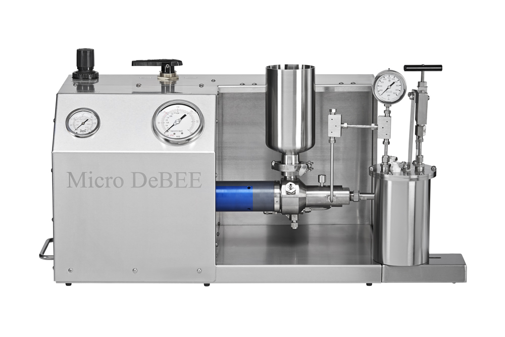Homogeneizador de alta pressão Micro DeBEE, até 45.000 psi / 3.100 bar, para redução de tamanho de partículas até a faixa nanométrica, disrupção de células, nano / micro emulsificação, dispersão, etc. Homogeneizador de alta pressão Micro DeBEE, até 45.000 psi / 3.100 bar, para redução de tamanho de partículas até a faixa nanométrica, disrupção de células, nano / micro emulsificação, dispersão, etc.